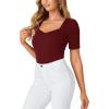 imageLYANER Womens Square V Neck Puff Short Sleeve Knit Summer Elegant TShirt TopsPure Wine Red