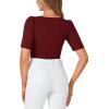 imageLYANER Womens Square V Neck Puff Short Sleeve Knit Summer Elegant TShirt TopsPure Wine Red