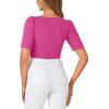 imageLYANER Womens Square V Neck Puff Short Sleeve Knit Summer Elegant TShirt TopsRose