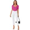 imageLYANER Womens Square V Neck Puff Short Sleeve Knit Summer Elegant TShirt TopsRose