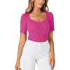 imageLYANER Womens Square V Neck Puff Short Sleeve Knit Summer Elegant TShirt TopsRose