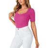 imageLYANER Womens Square V Neck Puff Short Sleeve Knit Summer Elegant TShirt TopsRose