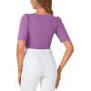 imageLYANER Womens Square V Neck Puff Short Sleeve Knit Summer Elegant TShirt TopsSolid Purple