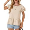 imageLYANER Womens Boho Crewneck Ruffle Hem Layer Short Sleeve Blouse Shirt TopBeige