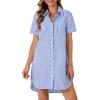 imageLYANER Womens Button Down Shirt Dress with Pocket Cotton Striped Shirts Collared V Neck Short Sleeve High Low Blouse TopsBlue