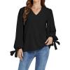 imageLYANER Womens Casual V Neck Loose Fit Puff Long Sleeve Work Blouse Shirts TopBlack