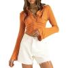 imageLYANER Womens Collar Button Down Ruched Long Sleeve Fitted Crop Tee Shirt TopOrange