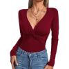imageLYANER Womens Deep V Neck Twist Front Long Sleeve Tiny Leotard Bodysuit TopsWine Red