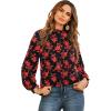 imageLYANER Womens Frill Mock Neck Flounce Long Sleeve Solid Blouse Office Shirt TopFloral Red