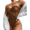 imageLYANER Womens Off the Shoulder Backless Sleeveless Lingerie Leotard Mesh Bodysuit Tops Orange Medium