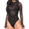 imageLYANER Womens Sexy Sheer Mock Neck Long Sleeve Leotard Bodysuit TopGlitter Black