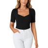 imageLYANER Womens Square V Neck Puff Short Sleeve Knit Summer Elegant TShirt TopsPure Black