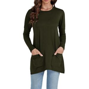 imageLYANER Womens 2024 Crew Neck Long Sleeve TShirts Loose Blouse Casual Tunic Tops for Leggings with PocketAmy Green