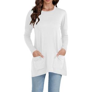 imageLYANER Womens 2024 Crew Neck Long Sleeve TShirts Loose Blouse Casual Tunic Tops for Leggings with PocketWhite