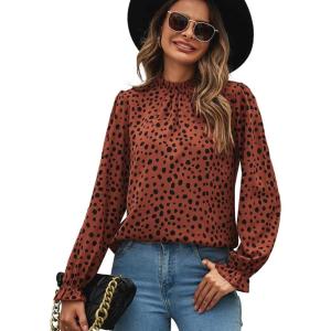 imageLYANER Womens Frill Mock Neck Flounce Long Sleeve Solid Blouse Office Shirt Top2 Orange