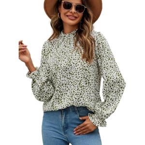imageLYANER Womens Frill Mock Neck Flounce Long Sleeve Solid Blouse Office Shirt Top3 Light Green