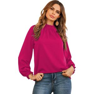 imageLYANER Womens Frill Mock Neck Flounce Long Sleeve Solid Blouse Office Shirt TopRose