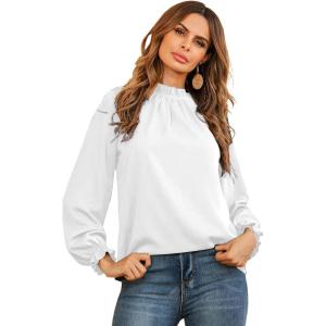 imageLYANER Womens Frill Mock Neck Flounce Long Sleeve Solid Blouse Office Shirt TopWhite