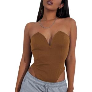 imageLYANER Womens Sexy Sweetheart Sleeveless Tube Tops Strapless Bustier Corset Leotard Bodysuit Top Brown Small