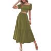 imageLYANER Womens 2 Pcs Outfits Wrap Tie Short Sleeve Crop Top Ruffle Maxi Skirt SetArmy Green