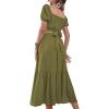 imageLYANER Womens 2 Pcs Outfits Wrap Tie Short Sleeve Crop Top Ruffle Maxi Skirt SetArmy Green
