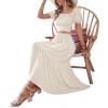 imageLYANER Womens 2 Pcs Outfits Wrap Tie Short Sleeve Crop Top Ruffle Maxi Skirt SetBeige