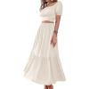 imageLYANER Womens 2 Pcs Outfits Wrap Tie Short Sleeve Crop Top Ruffle Maxi Skirt SetBeige