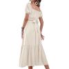 imageLYANER Womens 2 Pcs Outfits Wrap Tie Short Sleeve Crop Top Ruffle Maxi Skirt SetBeige