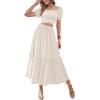 imageLYANER Womens 2 Pcs Outfits Wrap Tie Short Sleeve Crop Top Ruffle Maxi Skirt SetBeige