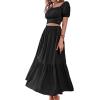 imageLYANER Womens 2 Pcs Outfits Wrap Tie Short Sleeve Crop Top Ruffle Maxi Skirt SetBlack