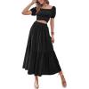 imageLYANER Womens 2 Pcs Outfits Wrap Tie Short Sleeve Crop Top Ruffle Maxi Skirt SetBlack