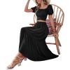imageLYANER Womens 2 Pcs Outfits Wrap Tie Short Sleeve Crop Top Ruffle Maxi Skirt SetBlack