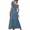 imageLYANER Womens 2 Pcs Outfits Wrap Tie Short Sleeve Crop Top Ruffle Maxi Skirt SetBlue