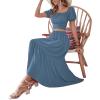 imageLYANER Womens 2 Pcs Outfits Wrap Tie Short Sleeve Crop Top Ruffle Maxi Skirt SetBlue