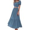 imageLYANER Womens 2 Pcs Outfits Wrap Tie Short Sleeve Crop Top Ruffle Maxi Skirt SetBlue