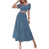 imageLYANER Womens 2 Pcs Outfits Wrap Tie Short Sleeve Crop Top Ruffle Maxi Skirt SetBlue