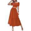 imageLYANER Womens 2 Pcs Outfits Wrap Tie Short Sleeve Crop Top Ruffle Maxi Skirt SetCaramel