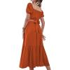 imageLYANER Womens 2 Pcs Outfits Wrap Tie Short Sleeve Crop Top Ruffle Maxi Skirt SetCaramel
