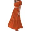 imageLYANER Womens 2 Pcs Outfits Wrap Tie Short Sleeve Crop Top Ruffle Maxi Skirt SetCaramel