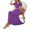 imageLYANER Womens 2 Pcs Outfits Wrap Tie Short Sleeve Crop Top Ruffle Maxi Skirt SetDark Purple