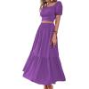 imageLYANER Womens 2 Pcs Outfits Wrap Tie Short Sleeve Crop Top Ruffle Maxi Skirt SetDark Purple