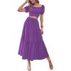 imageLYANER Womens 2 Pcs Outfits Wrap Tie Short Sleeve Crop Top Ruffle Maxi Skirt SetDark Purple