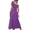 imageLYANER Womens 2 Pcs Outfits Wrap Tie Short Sleeve Crop Top Ruffle Maxi Skirt SetDark Purple