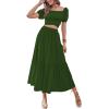 imageLYANER Womens 2 Pcs Outfits Wrap Tie Short Sleeve Crop Top Ruffle Maxi Skirt SetGreen