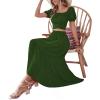 imageLYANER Womens 2 Pcs Outfits Wrap Tie Short Sleeve Crop Top Ruffle Maxi Skirt SetGreen