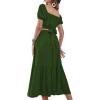 imageLYANER Womens 2 Pcs Outfits Wrap Tie Short Sleeve Crop Top Ruffle Maxi Skirt SetGreen