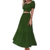 imageLYANER Womens 2 Pcs Outfits Wrap Tie Short Sleeve Crop Top Ruffle Maxi Skirt SetGreen