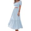 imageLYANER Womens 2 Pcs Outfits Wrap Tie Short Sleeve Crop Top Ruffle Maxi Skirt SetLight Blue
