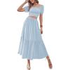 imageLYANER Womens 2 Pcs Outfits Wrap Tie Short Sleeve Crop Top Ruffle Maxi Skirt SetLight Blue