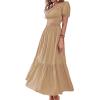 imageLYANER Womens 2 Pcs Outfits Wrap Tie Short Sleeve Crop Top Ruffle Maxi Skirt SetLight Khaki